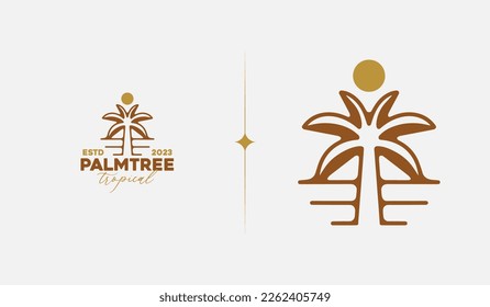 Beach Resort Palm Tree monoline. Símbolo universal creativo premium. Plantilla de logotipo del icono de signo del vector. Ilustración del vector