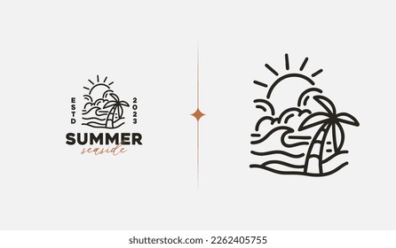 Beach Resort Palm Tree monoline. Símbolo universal creativo premium. Plantilla de logotipo del icono de signo del vector. Ilustración del vector