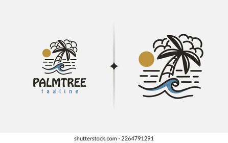 Beach Resort Palm Tree monoline. Símbolo universal creativo premium. Plantilla de logotipo del icono de signo del vector. Ilustración del vector