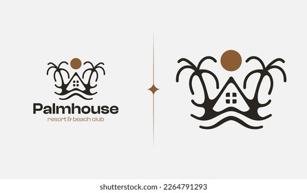 Beach Resort Palm Tree monoline. Universal creative premium symbol. Vector sign icon logo template. Vector illustration