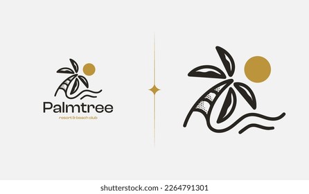 Beach Resort Palm Tree monoline. Símbolo universal creativo premium. Plantilla de logotipo del icono de signo del vector. Ilustración del vector