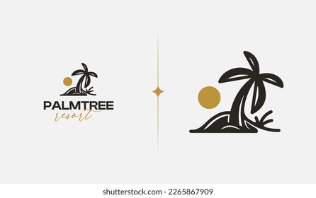 Beach Resort Palm Tree monoline. Universal creative premium symbol. Vector sign icon logo template. Vector illustration