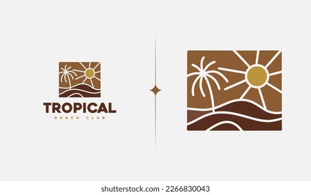 Beach Resort Palm Tree monoline. Universal creative premium symbol. Vector sign icon logo template. Vector illustration