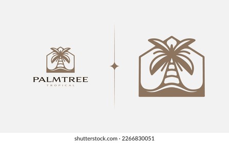 Beach Resort Palm Tree monoline. Universal creative premium symbol. Vector sign icon logo template. Vector illustration