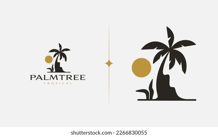 Beach Resort Palm Tree monoline. Símbolo universal creativo premium. Plantilla de logotipo del icono de signo del vector. Ilustración del vector