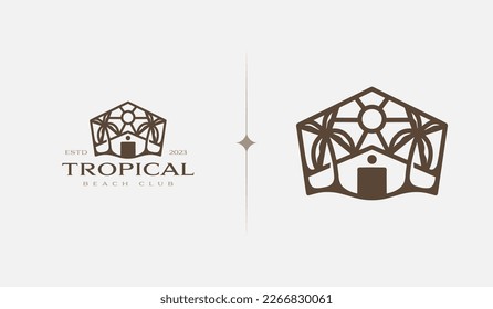 Beach Resort Palm Tree monoline. Universal creative premium symbol. Vector sign icon logo template. Vector illustration