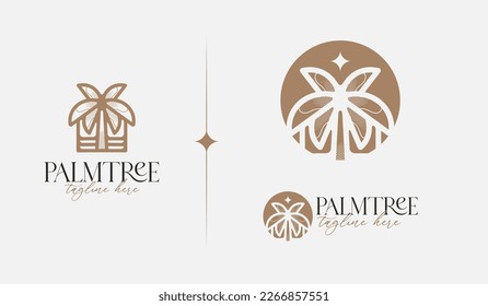 Beach Resort Palm Tree monoline. Universal creative premium symbol. Vector sign icon logo template. Vector illustration