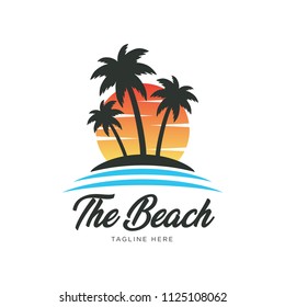 Beach resort and summer theme logo design template
