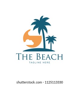 Beach resort and summer theme logo design template