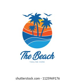 Beach resort and summer theme logo design template