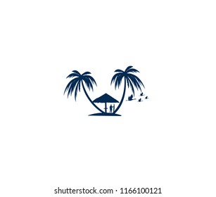 Beach resort and summer theme logo design template