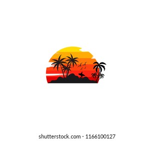 Beach resort and summer theme logo design template