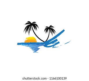 Beach resort and summer theme logo design template