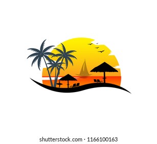 Beach resort and summer theme logo design template