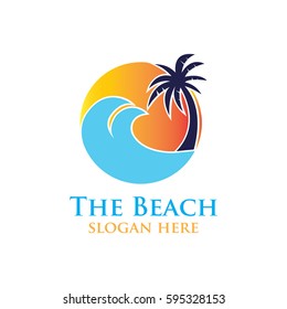 Beach resort and summer theme logo design template