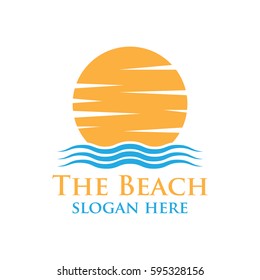 Beach resort and summer theme logo design template
