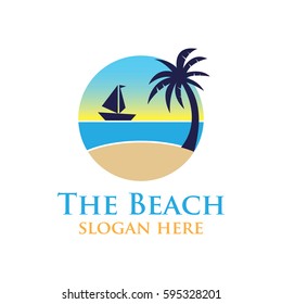 Beach resort and summer theme logo design template