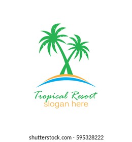 Beach resort and summer theme logo design template