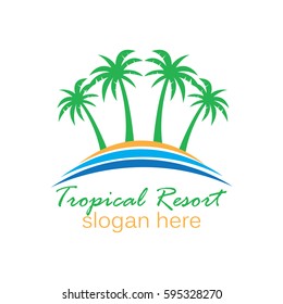 Beach resort and summer theme logo design template