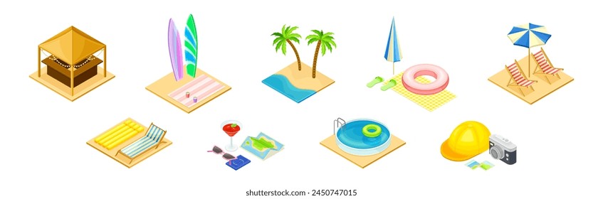 Beach Resort and Vacation Isometric Summer Object Vector Set