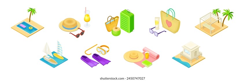 Beach Resort and Vacation Isometric Summer Object Vector Set