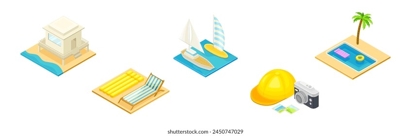 Beach Resort and Vacation Isometric Summer Object Vector Set