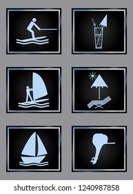 Beach resort vector icons set on black