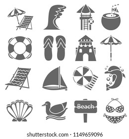 Beach rest simple icons set