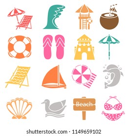 Beach rest simple icons set