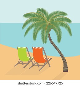 Beach rest under a palm tree. Vector Illustration EPS10.