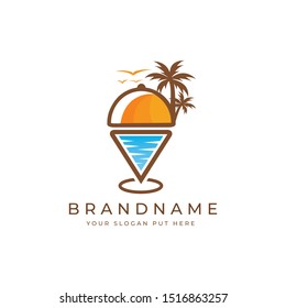 Beach Restaurant Pin Or Beach Restaurant Locator Logo Design Template Vector Eps 