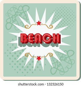 beach- retro background with word. sign Card Pop Art office stamp