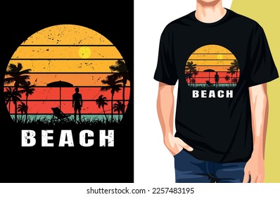 'BEACH' retro,vintage t-shirt design and mockup