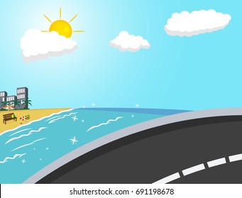 Beach And Road Background Cartoon Vector Illustration