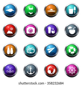 Beach round glossy web icon set