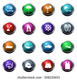 Beach round glossy web icon set