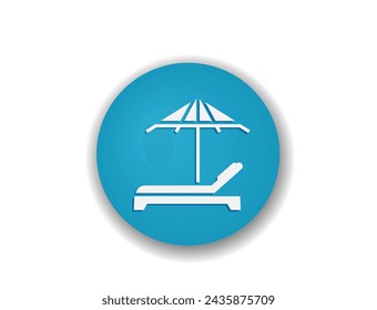 icono redondo de playa. sombrilla y tumbona. vacaciones de mar, verano y símbolo tropical. ilustración vectorial de color para diseño turístico