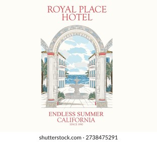 Beach royal hotel graphic design for apparel, stickers, posters, background and others. 