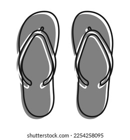 Beach Rubber Slippers filled with gray color icon. Beach Shoes. Simple black and white vector