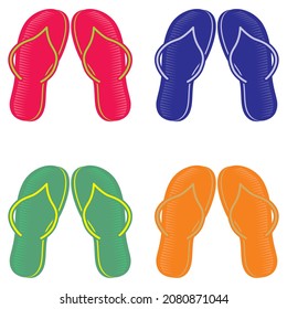 Beach Rubber Slippers Vector Illustration. Flip Fops Isolate On A White Background
