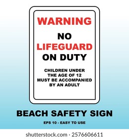 Beach Safety Sign: No Lifeguard on Duty Vector Design