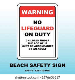 Beach Safety Sign: No Lifeguard on Duty Vector Design