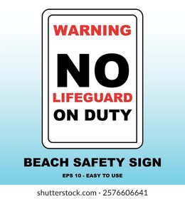 Beach Safety Sign: No Lifeguard on Duty Vector Design