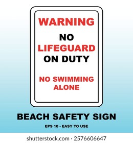 Beach Safety Sign: No Lifeguard on Duty Vector Design