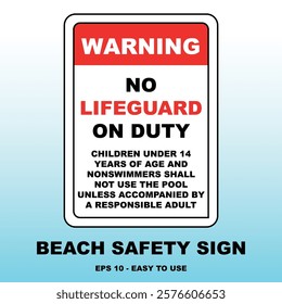 Beach Safety Sign: No Lifeguard on Duty Vector Design