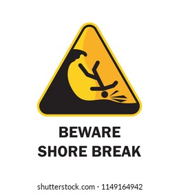 beach safety signs with beware shore break text. vector illustration