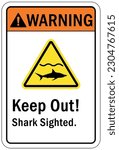 Beach safety warning sign and labels