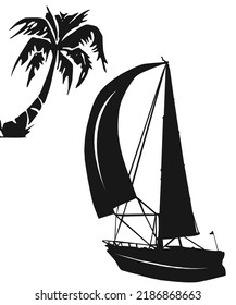 beach and Sailboat black and white Art