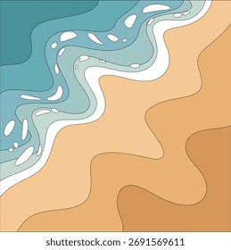 Strand Sand Hintergrund Vektorgrafik mit blauen Wellen und sandigen Kurven