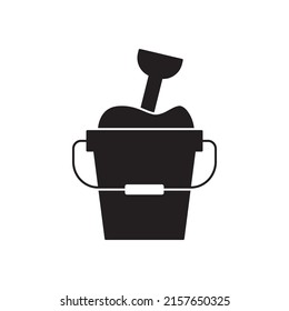Beach sand bucket icon in black flat glyph, filled style isolated on white background